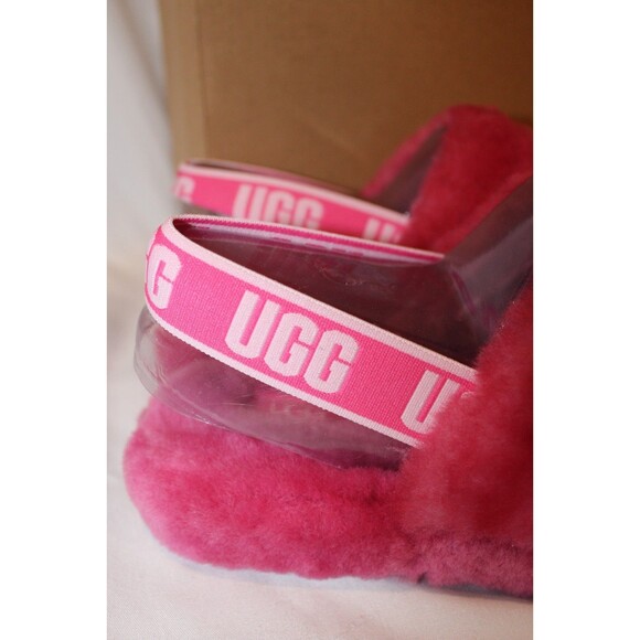 NIB UGG YOUTH 6 WOMEN'S 7.5-8 FLUFF YEAH SLIP ON SHEARLING SLIPPERS PINK - Picture 3 of 6